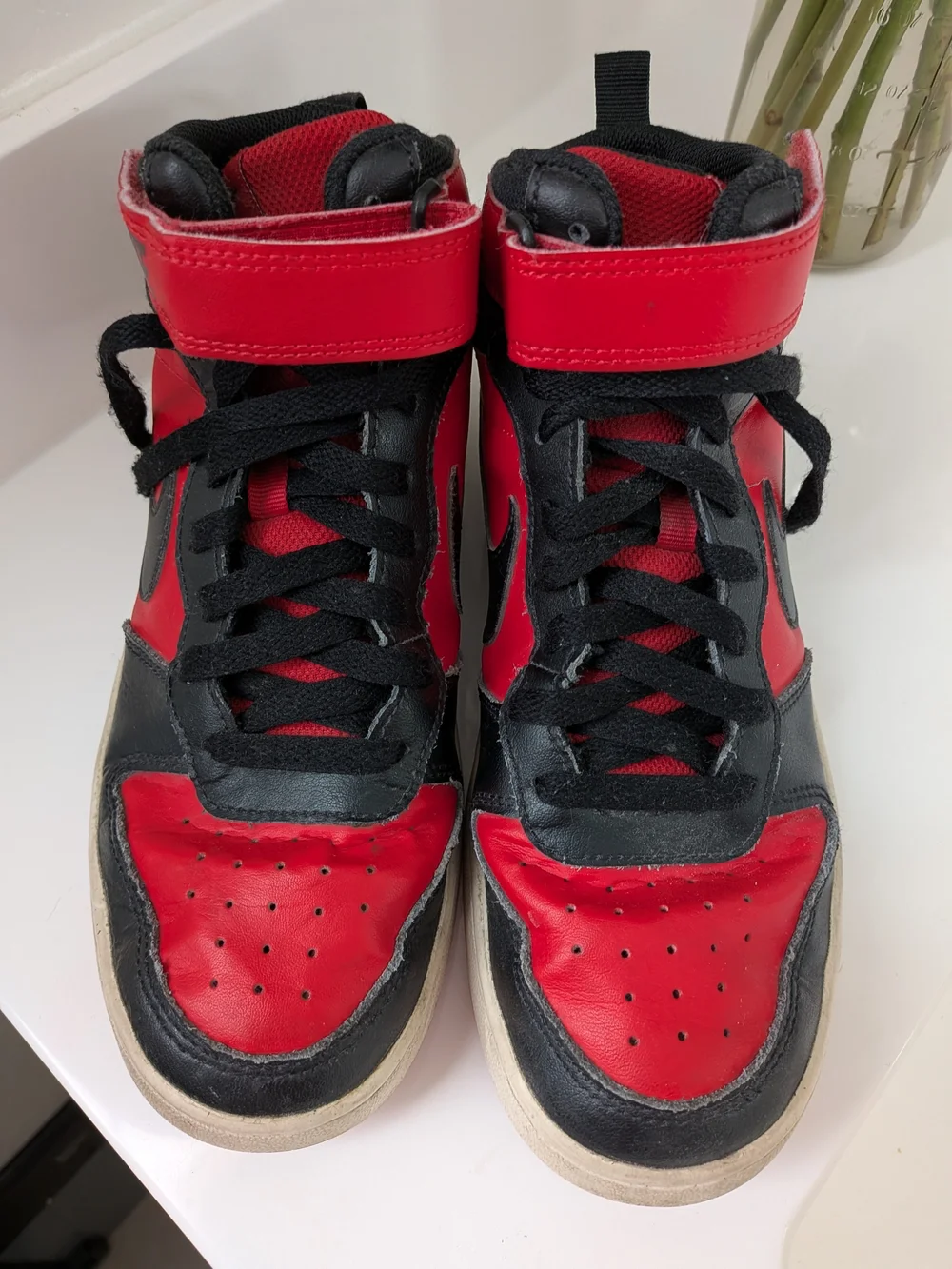 Nike Court Borough Mid 2 Red Black High Top Sneakers Shoes Size 6.5Y CD7782-602